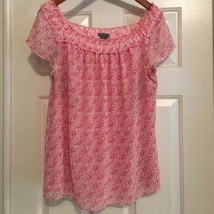 Ann Taylor pink & white top, L